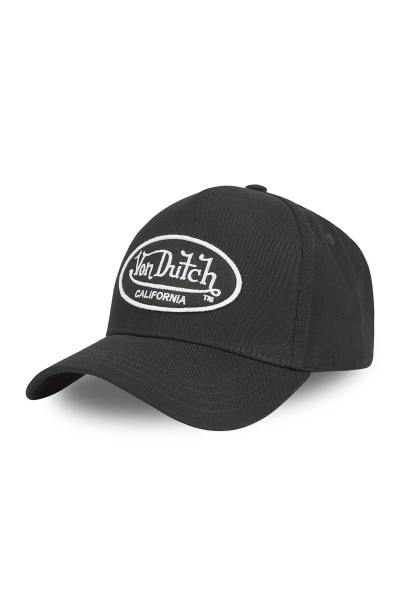Gorra negra con logo blanco.