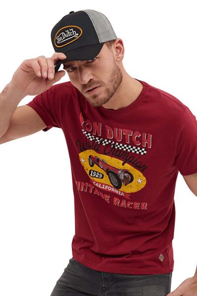 Camiseta de hombre con estampado de carreras rojo oscuro