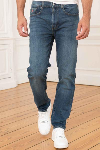 Jeans blu da uomo con logo sulla tasca