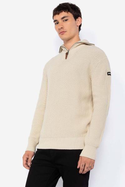 Maglione da uomo in maglia stretta di cotone bianco sporco