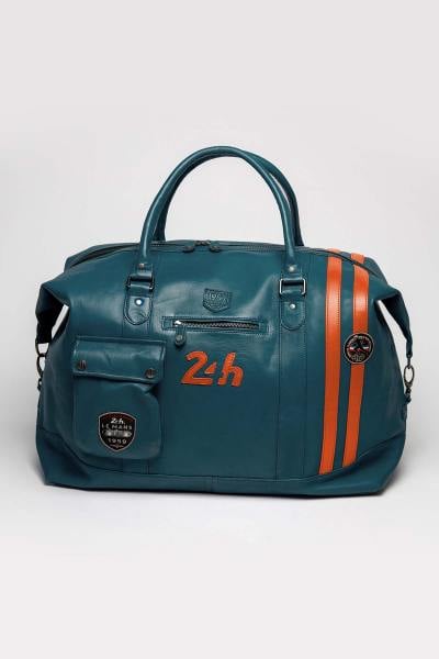 Reisetasche aus königsblau-orangefarbenem Rennleder
