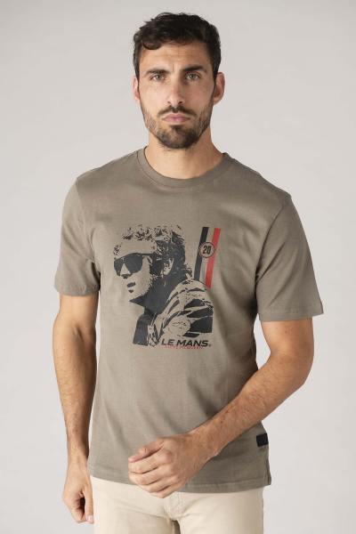 Khakifarbenes T-Shirt mit Steve McQueen-Motiv