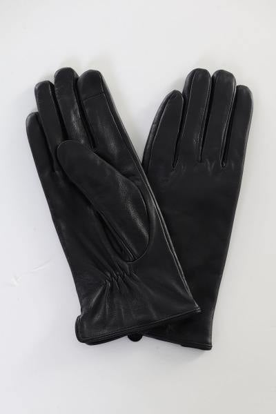 Elegantes guantes de piel negros para mujer.