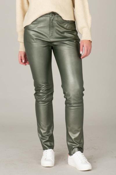 Pantalon en cuir vert foncé effet métallisé