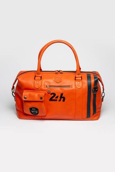 Reisetasche aus orangefarbenem Leder im Racing-Stil