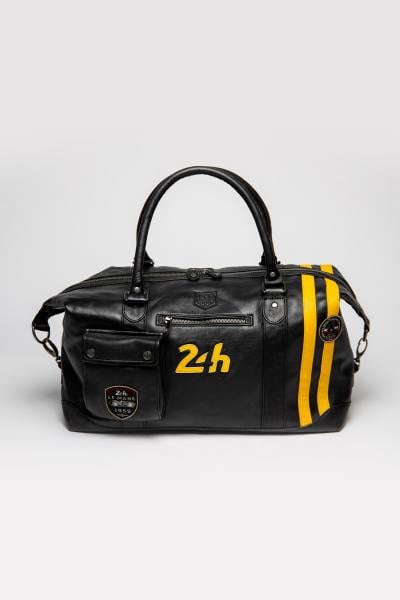 Reisetasche aus schwarzem Leder im Rennsport-Stil
