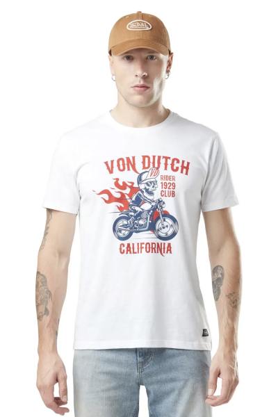 T-shirt blanc avec illustration de biker enflammé