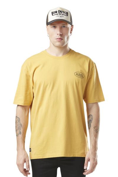 Gelbes T-Shirt mit Illustration auf der Rückseite