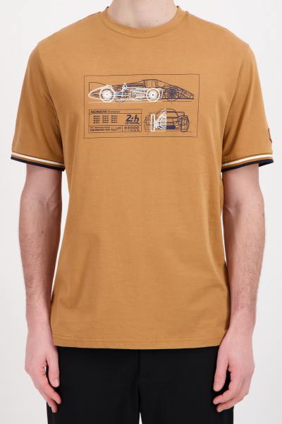 Kamelfarbenes T-Shirt mit Rennmuster