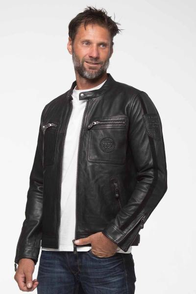 Steve McQueen chaqueta de cuero negra con cuello biker