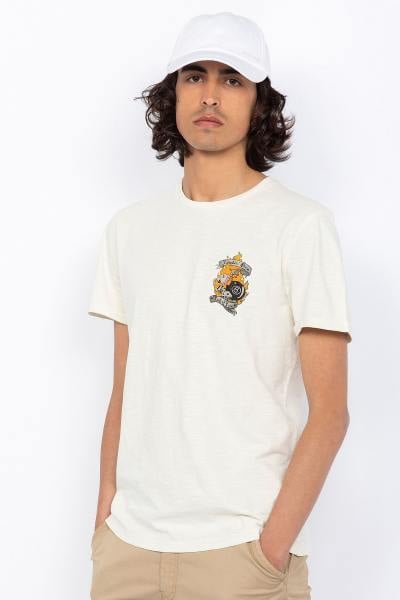 Cremefarbenes T-Shirt aus Baumwolle mit Herzdruck