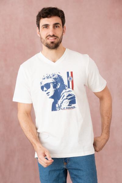 Ecrufarbenes T-Shirt mit Steve MCQueen-Aufdruck