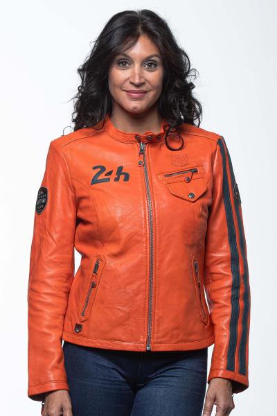 Orange Racing-Lederjacke für Damen