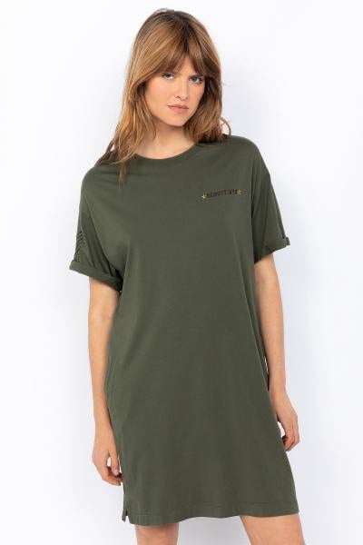Khakifarbenes T-Shirt-Kleid aus Baumwolle