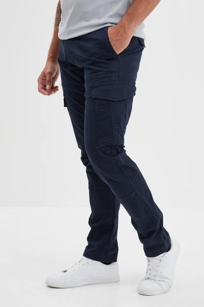 Pantalon cargo en coton bleu marine