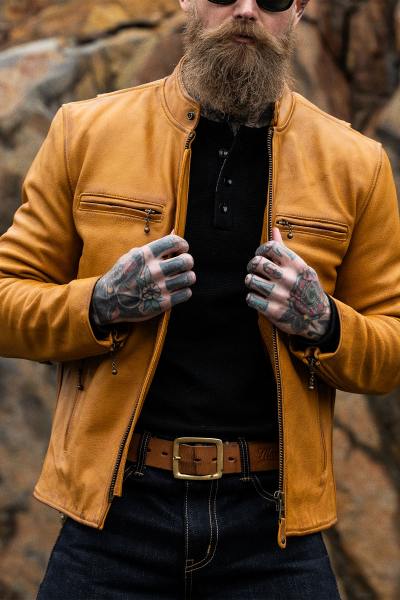 Chaqueta cuello biker piel amarillo dorado