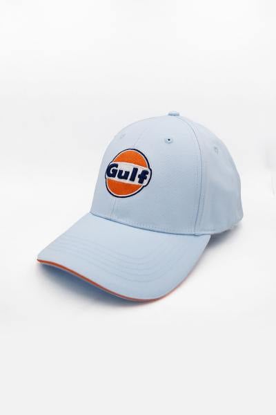 Hellblaue Baumwollkappe mit Gulf-Logo