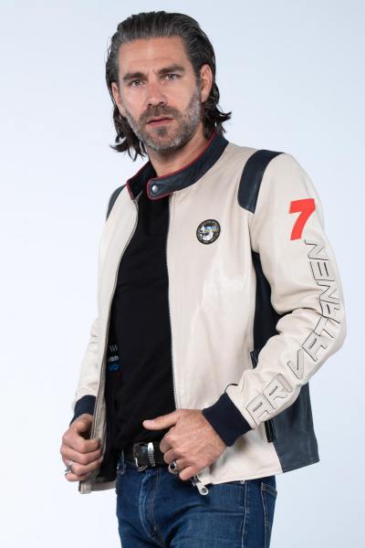 Ari Vatanen chaqueta de cuero racing color crudo