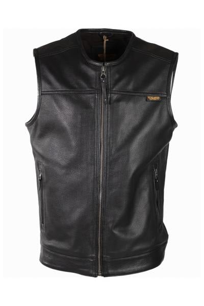 Gilet sans manches en cuir noir style biker