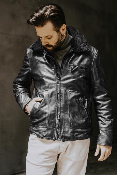 Chaqueta bomber de cuero negro vintage