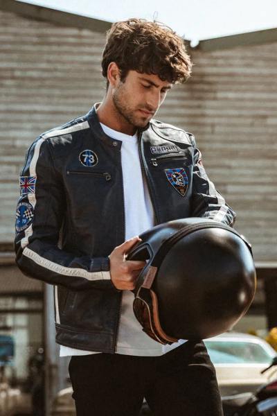 Giubbotto biker in pelle nera