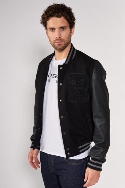 Teddy varsity en cuir noir