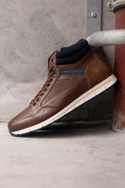 Sneaker in pelle cognac blu navy