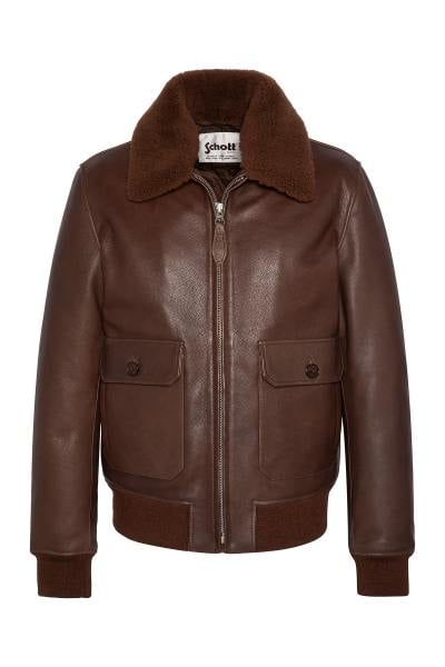 Blouson aviateur en cuir de vachette marron