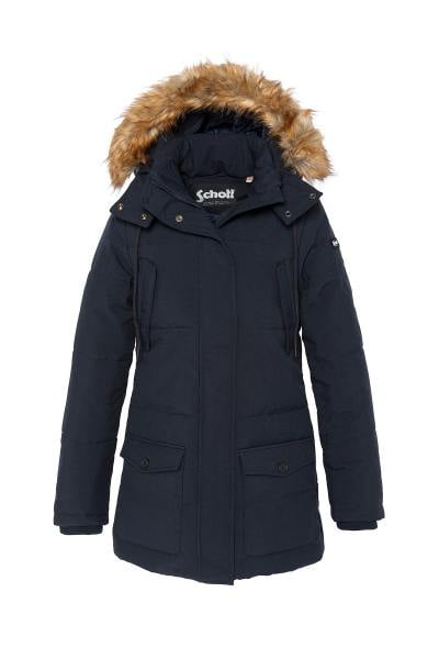 Parka lungo blu navy con cappuccio removibile