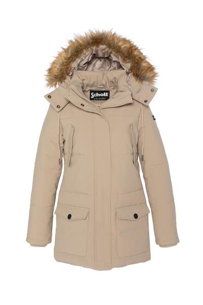 Parka longue à capuche amovible beige