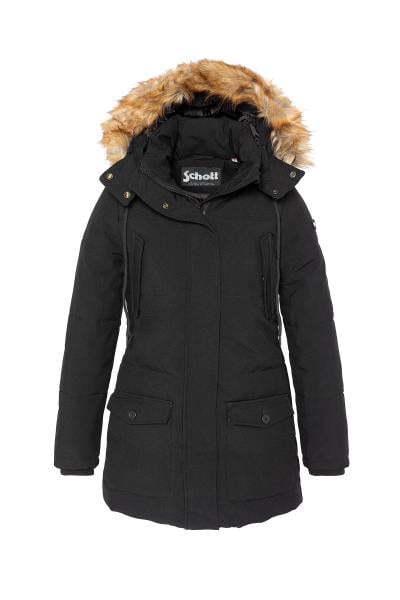 Parka longue à capuche amovible noir