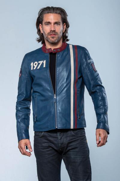 Blouson en cuir Steve McQueen 1971 bleu