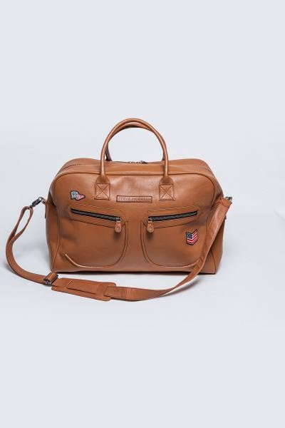 Sac de voyage format week-end en cuir marron