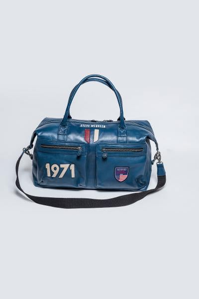 Borsa da weekend in pelle blu