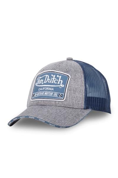 Graue und blaue Trucker-Kappe mit Motorsportmotiv