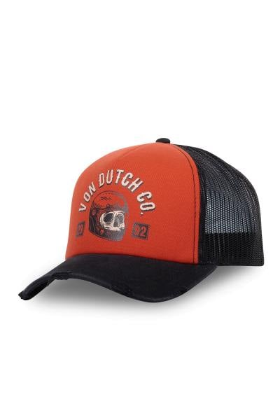 Casquette trucker orange et noir biker