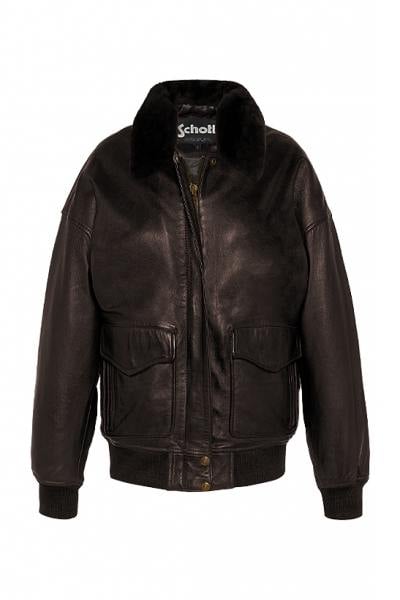 Blouson aviateur en cuir marron foncé pour femme