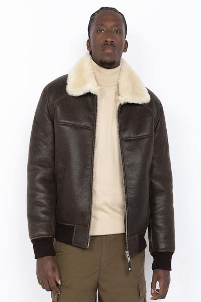 Blouson aviateur marron en peau de mouton retournée