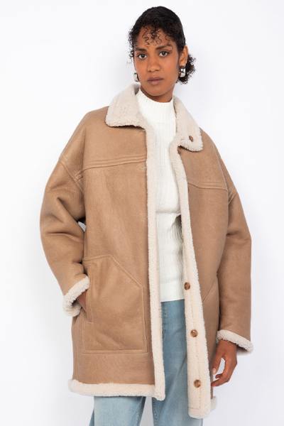 Manteau long réversible en mouton double face