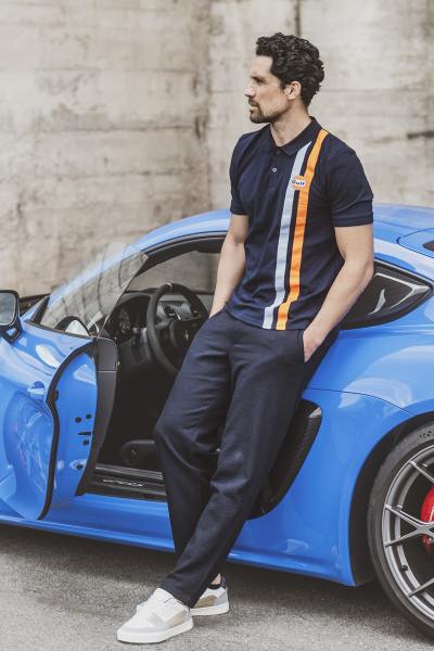 Polo in cotone blu navy stile racing