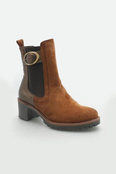 Bottines cognac en cuir velours