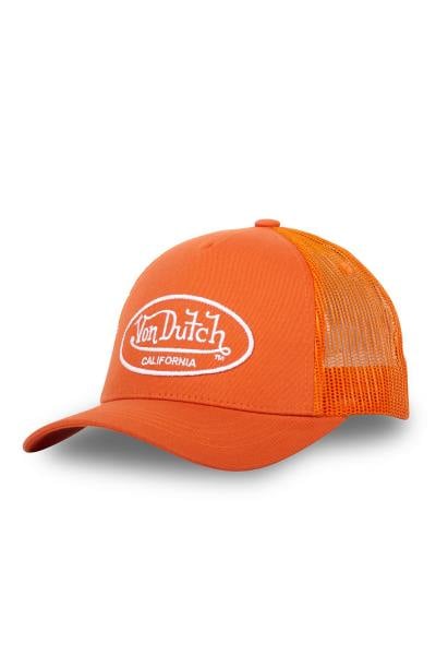 Orangefarbene Trucker-Kappe aus zwei Materialien