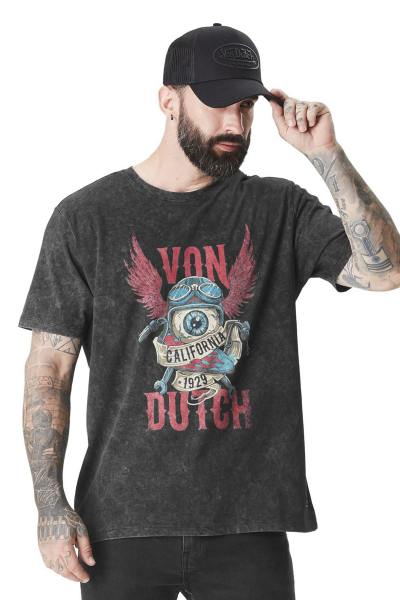 T-shirt noir délavé avec illustration vintage