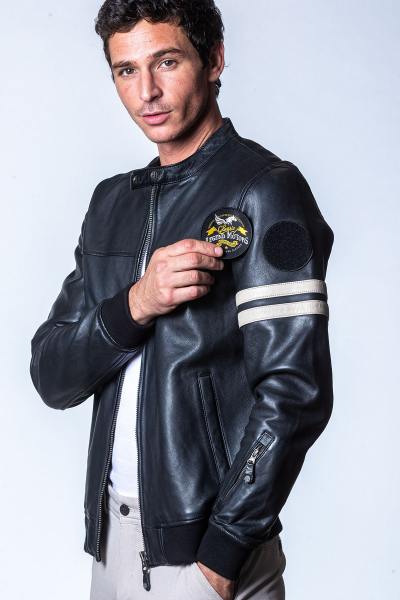 Blouson en cuir racing avec patch interchangeable