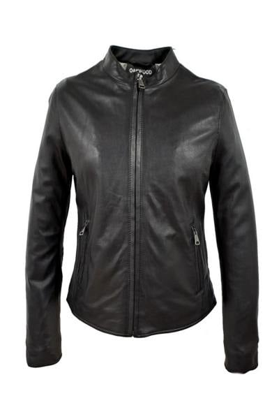 Blouson en cuir à col mao noir