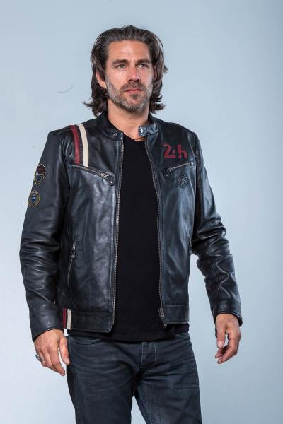 Chaqueta de carreras de cuero negro 24h Le Mans