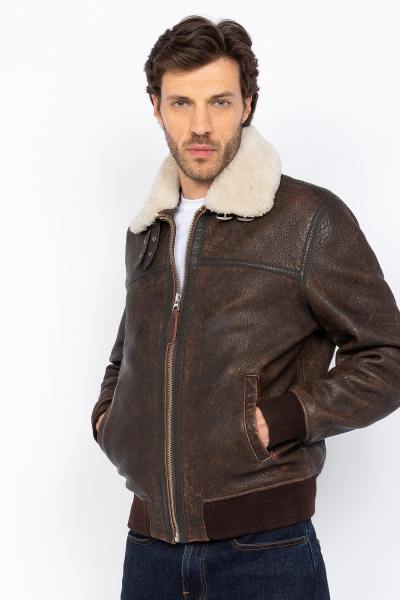 Blouson aviateur en cuir vieilli 