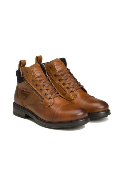 Boots en cuir couleur cognac et marine