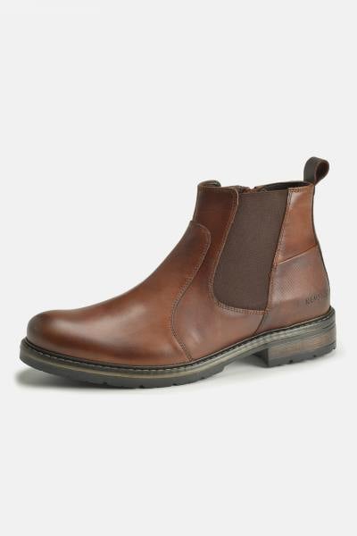 Chelsea-Stiefel aus cognacfarbenem und braunem Leder