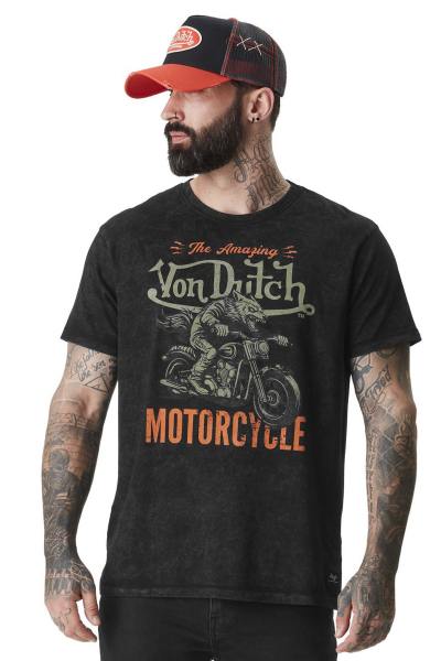 T-shirt en coton délavé avec imprimé loup motard